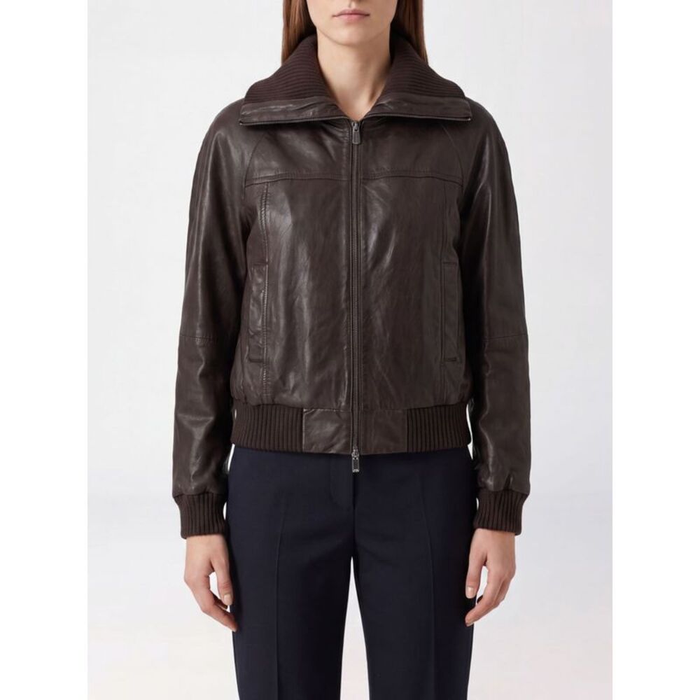 Pinko Women Pinko Short Leather Jacket With High Rib-Knit Collar And Zip Closure